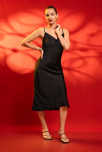 Load image into Gallery viewer, Moon Cowl Neck Midi Dress - Black