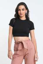 Load image into Gallery viewer, Rib Crew Crop T-Shirt - Black