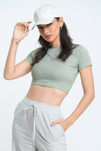 Load image into Gallery viewer, Rib Crew Crop T-Shirt - Sage