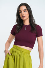 Load image into Gallery viewer, Rib Crew Crop T-Shirt - Berry