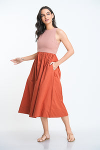 Ivory Contrast Midi Dress - Peach