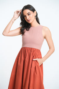 Ivory Contrast Midi Dress - Peach