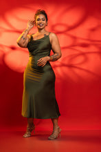 Load image into Gallery viewer, Moon Cowl Neck Midi Dress - Olive
