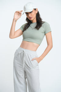 Rib Crew Crop T-Shirt - Sage