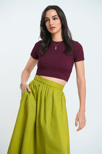 Rib Crew Crop T-Shirt - Berry