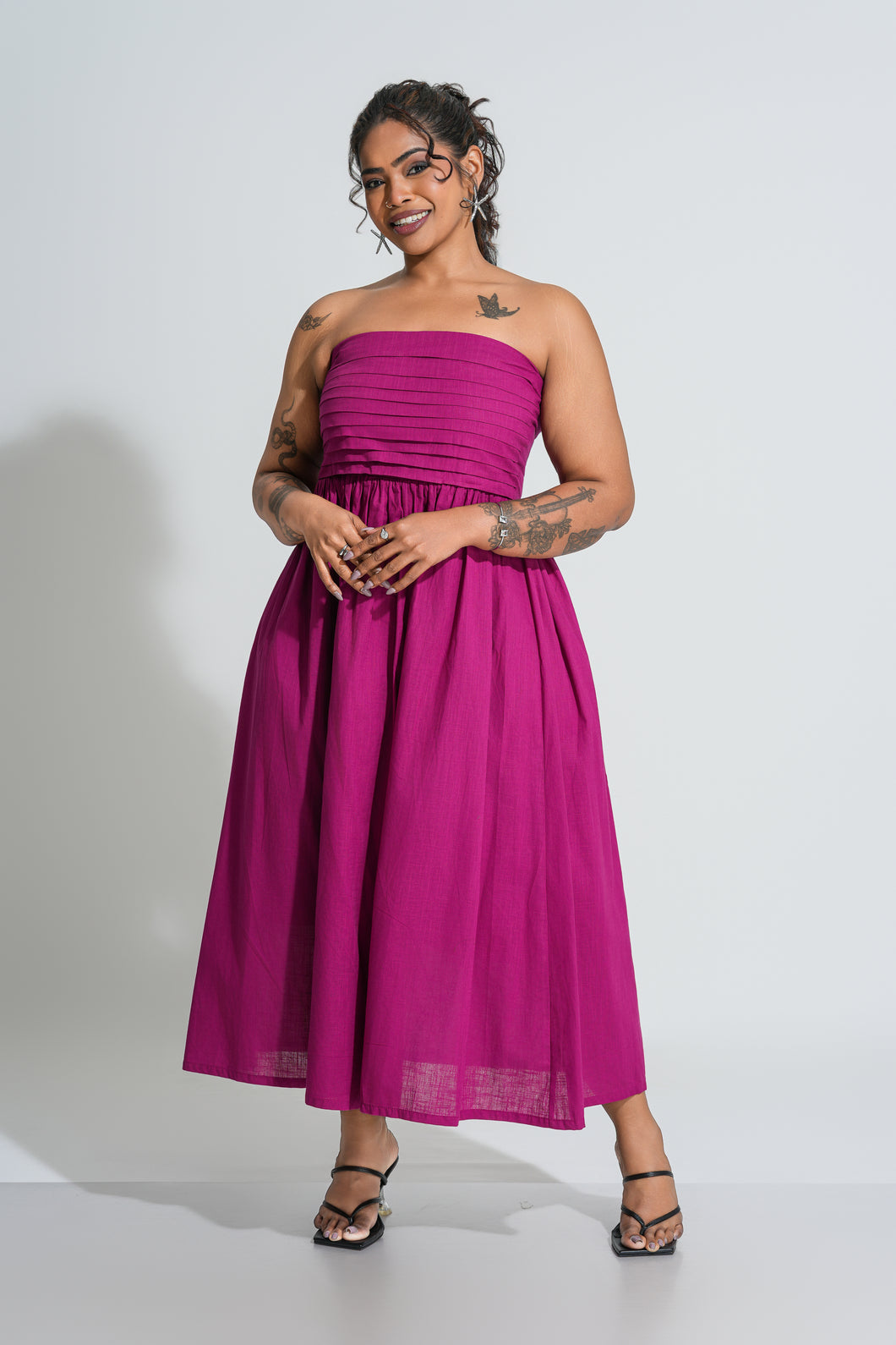 Mae Strapless Dress- Burgundy