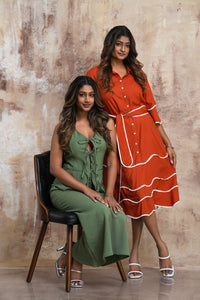 Isla Wave Midi Dress - Rust
