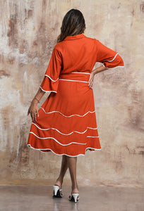 Isla Wave Midi Dress - Rust