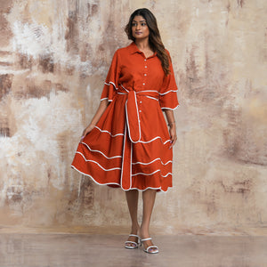 Isla Wave Midi Dress - Rust