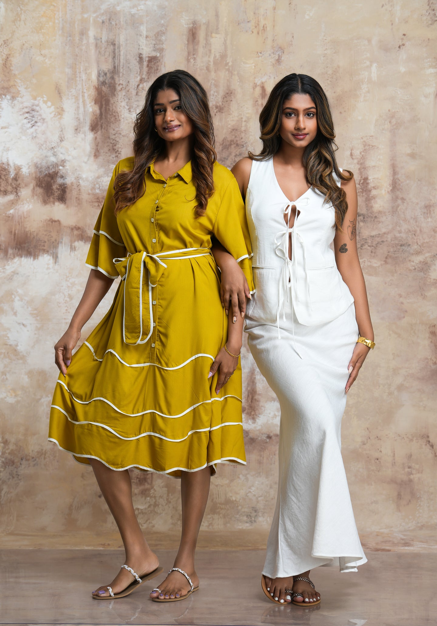 Isla Wave Midi Dress - Mustard