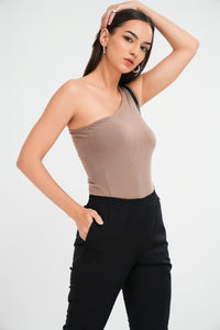 Daniella Rib One-Shoulder Top - Nude