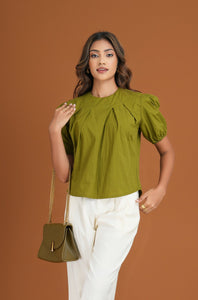 Lily Pleated Top - Olive