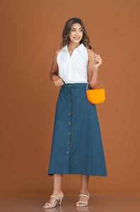 Kathryn A-Line Midi Skirt - Teal