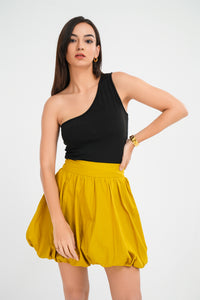 Daniella Rib One-Shoulder Top - Black