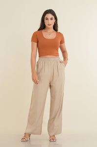 Jenny Rib Scoop Neck Crop Top - Copper