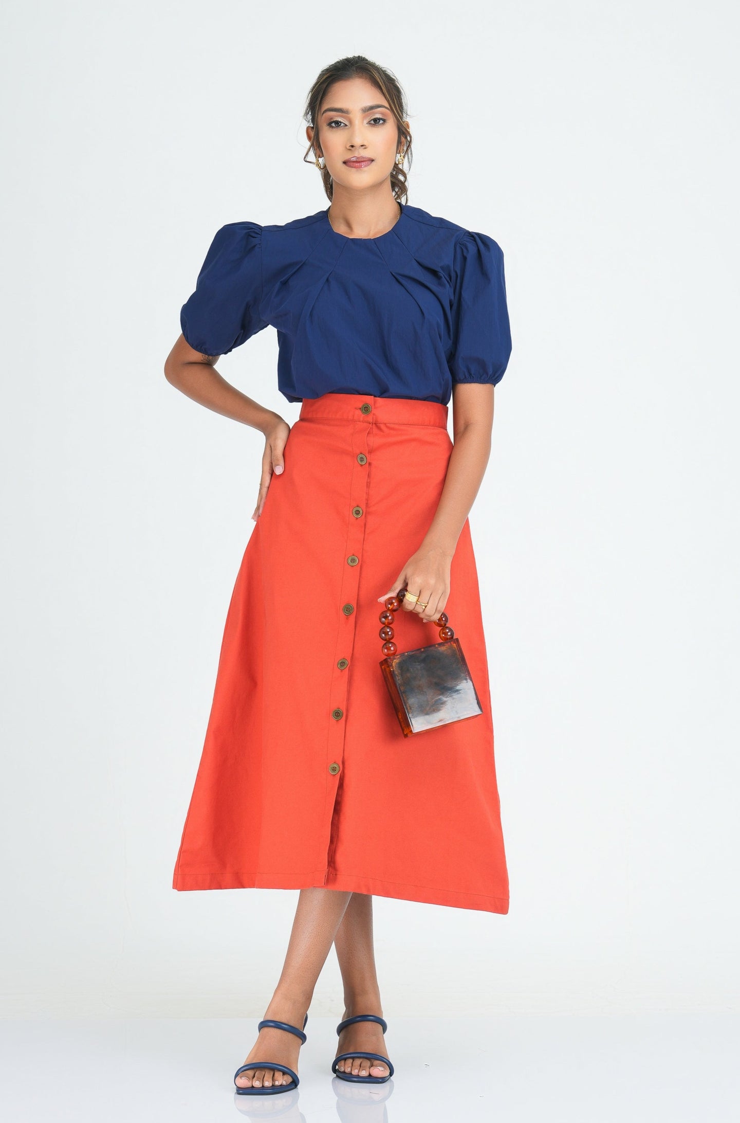 Kathryn A-Line Midi Skirt - Fire