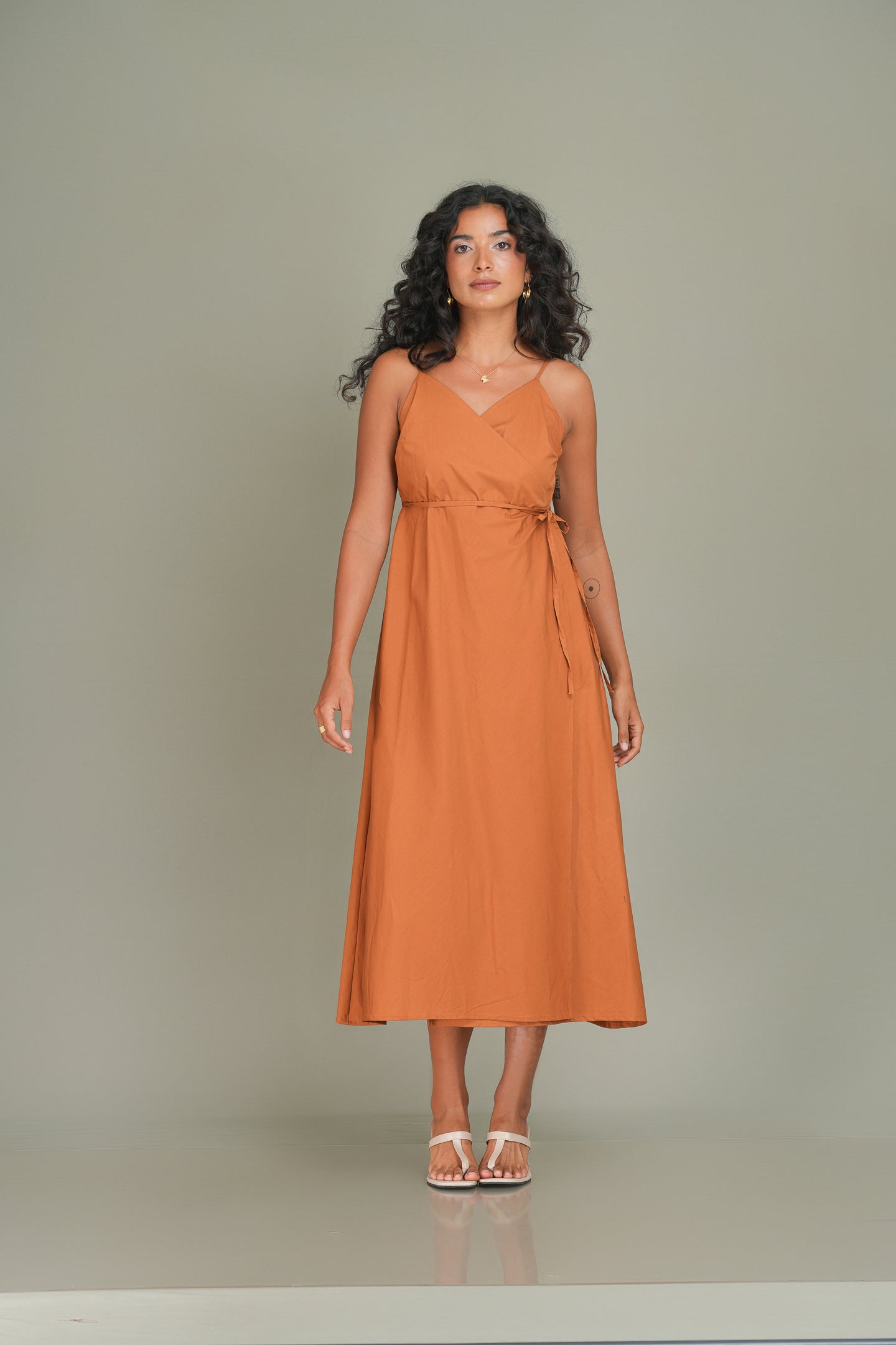 Crossover Midi Dress- Rust