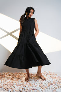 Flow Tiered Midi Dress - Black