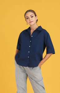 Oversized Short Sleeve Shirt - Navy