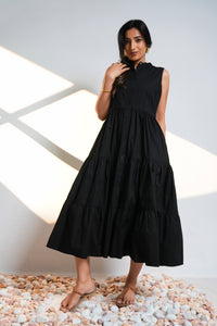 Flow Tiered Midi Dress - Black