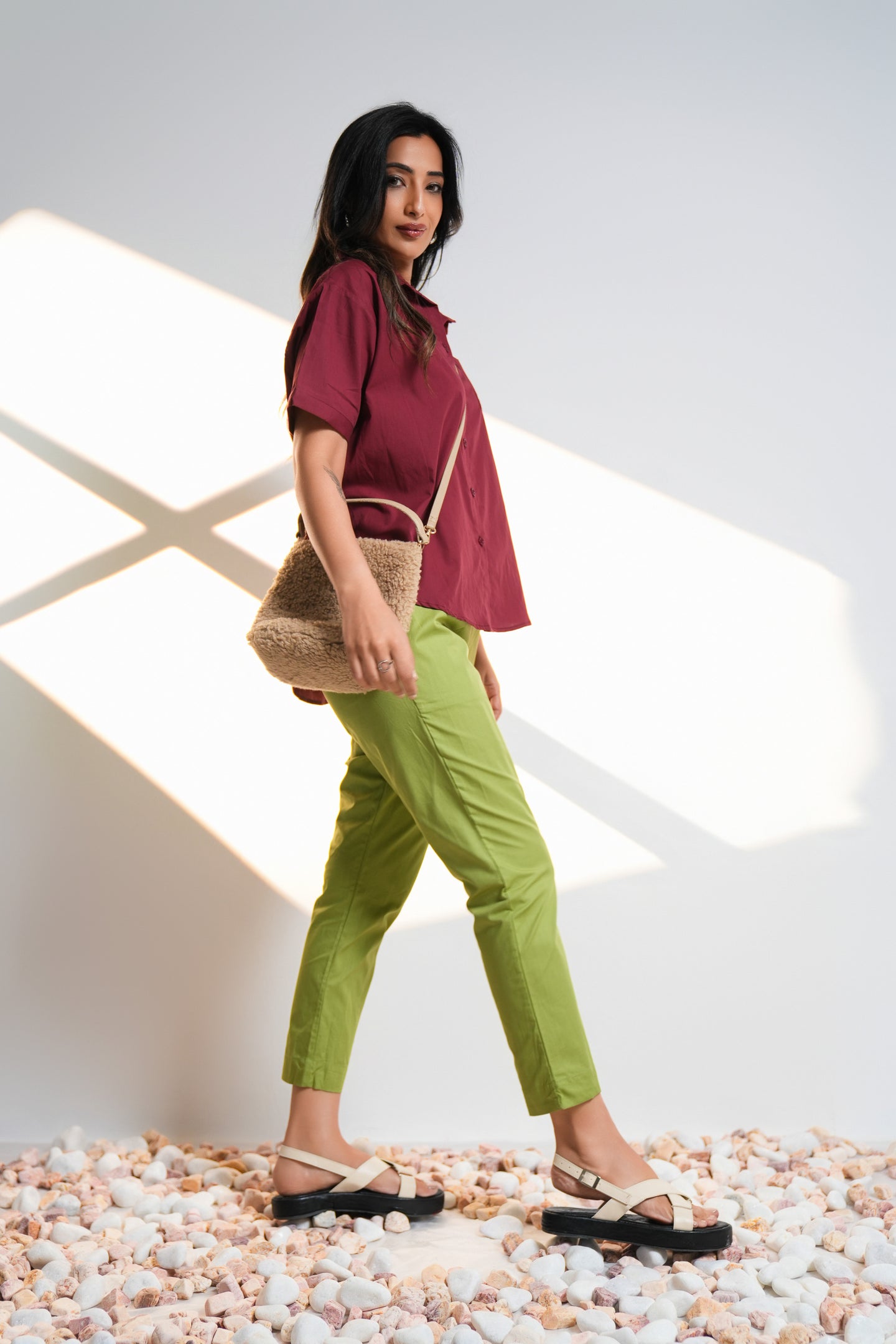 Oversized Short Sleeve Shirt - Wine