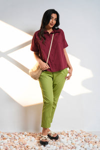 Oversized Short Sleeve Shirt - Wine