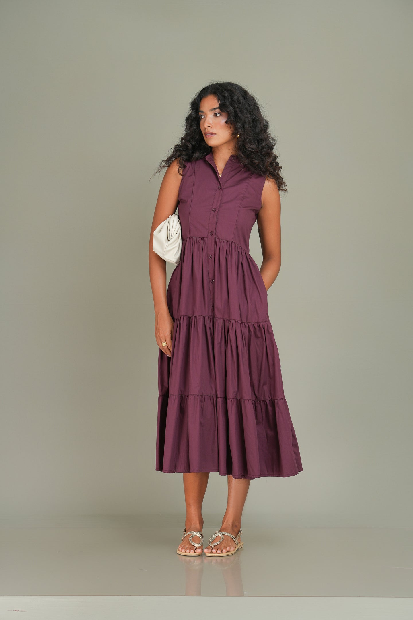 Flow Tier Midi Dress - Burgundy