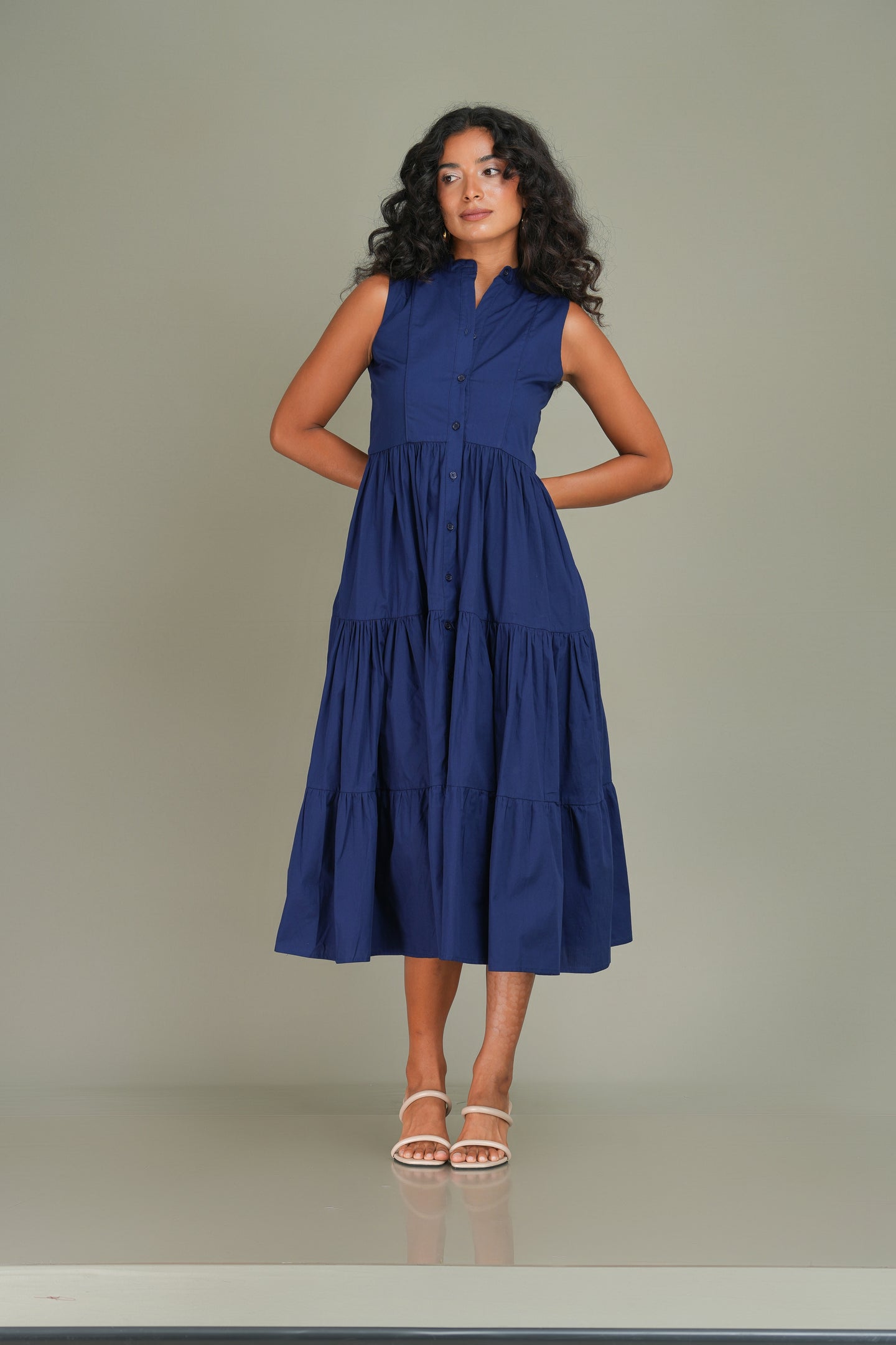 Flow Tier Midi Dress - Navy