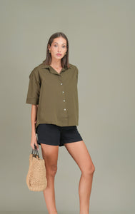 Oversized Short Sleeve Shirt - Olive
