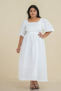 Carmen Smocked Maxi Dress - Pearl