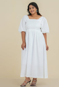 Carmen Smocked Maxi Dress - Pearl