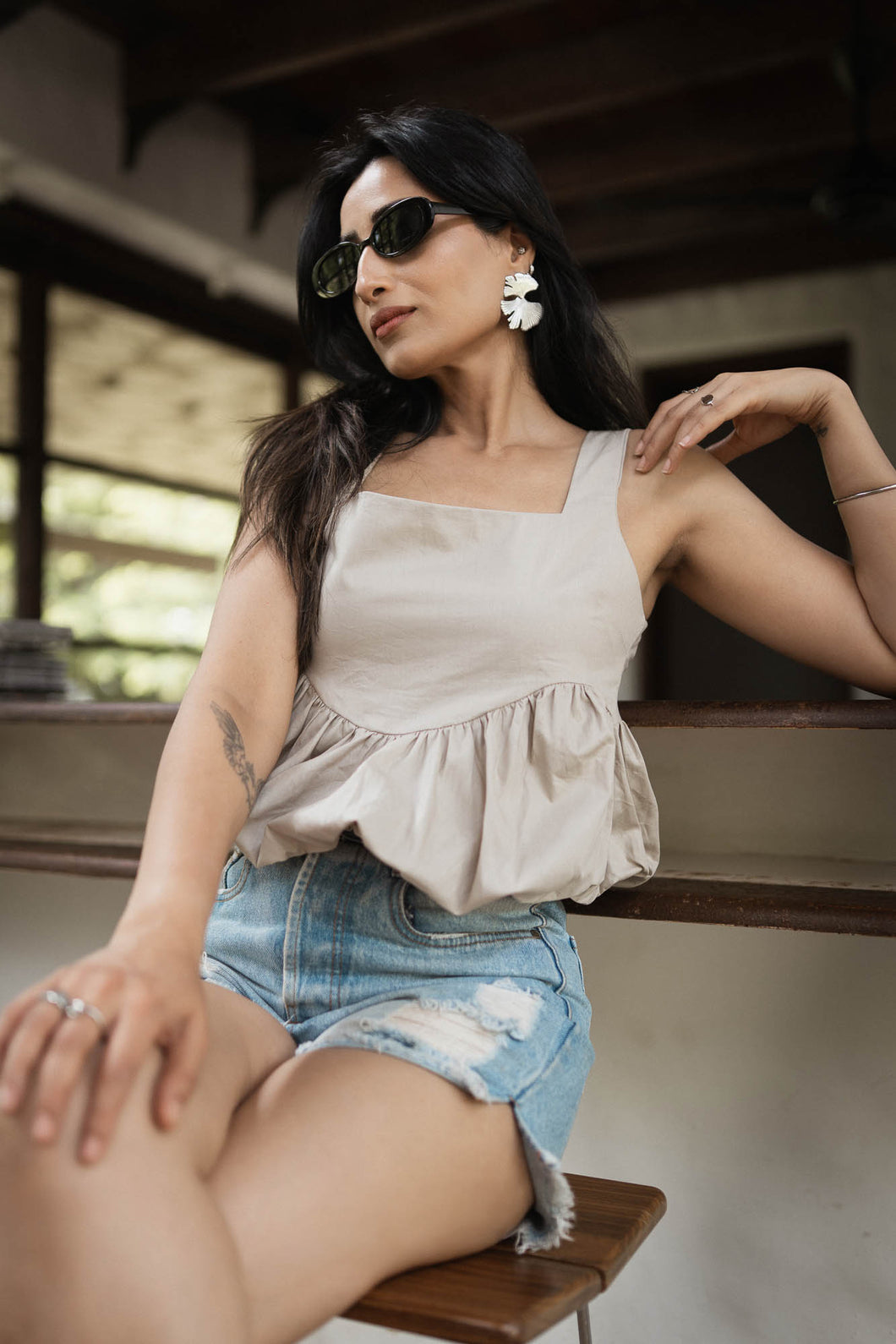 Sandbar Bubble Crop Top - Harbour
