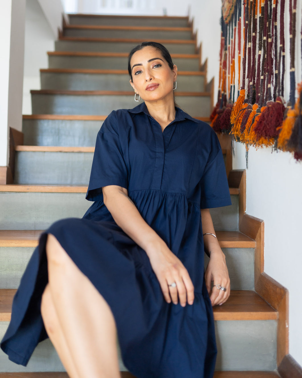 All Day Mini Tiered Dress - Navy