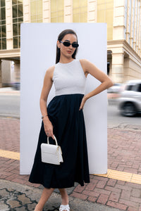 Ivory Contrast Midi Dress - Retro