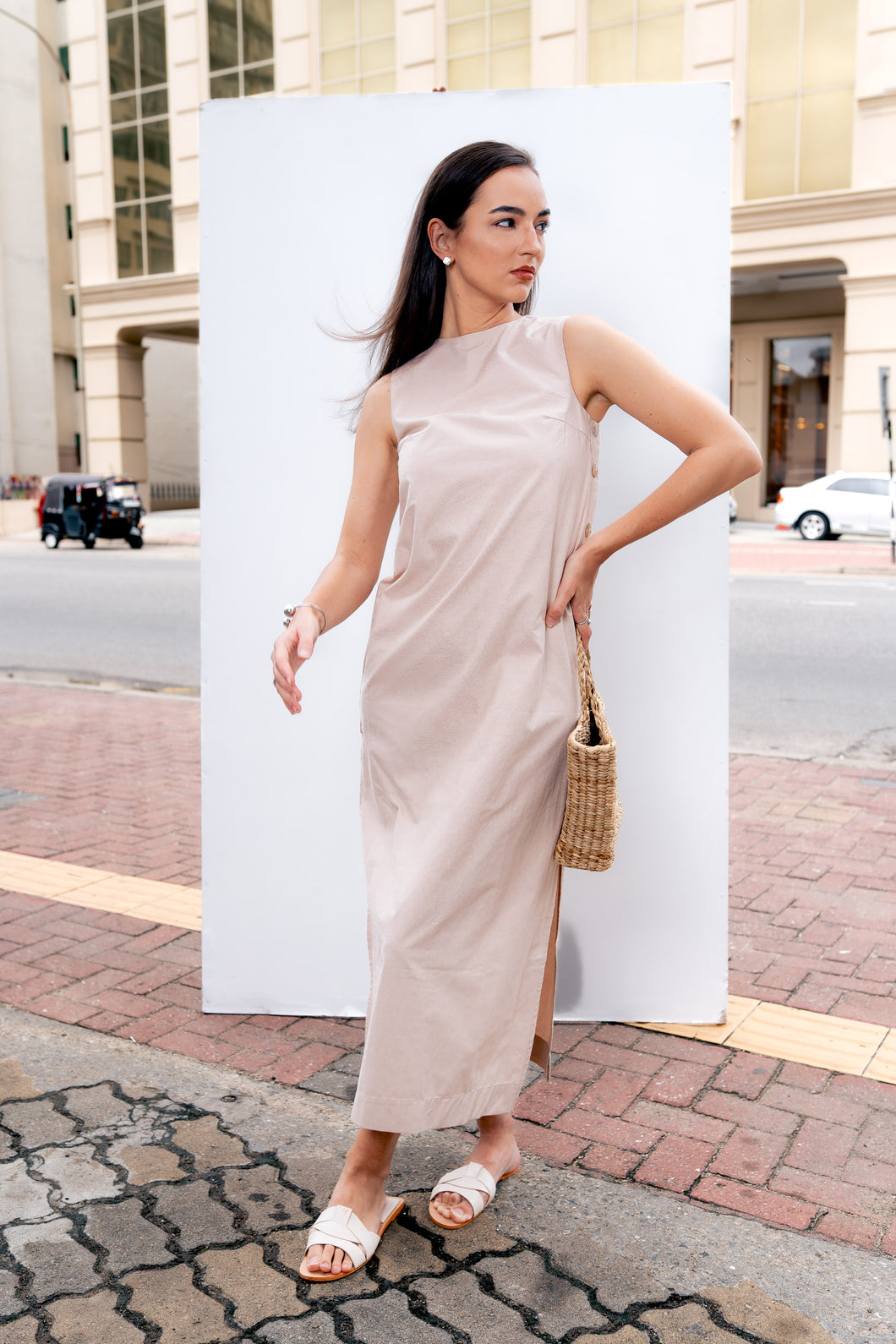 Scarlet High Slit Maxi Dress - Biscotti
