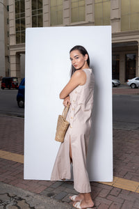 Scarlet High Slit Maxi Dress - Biscotti
