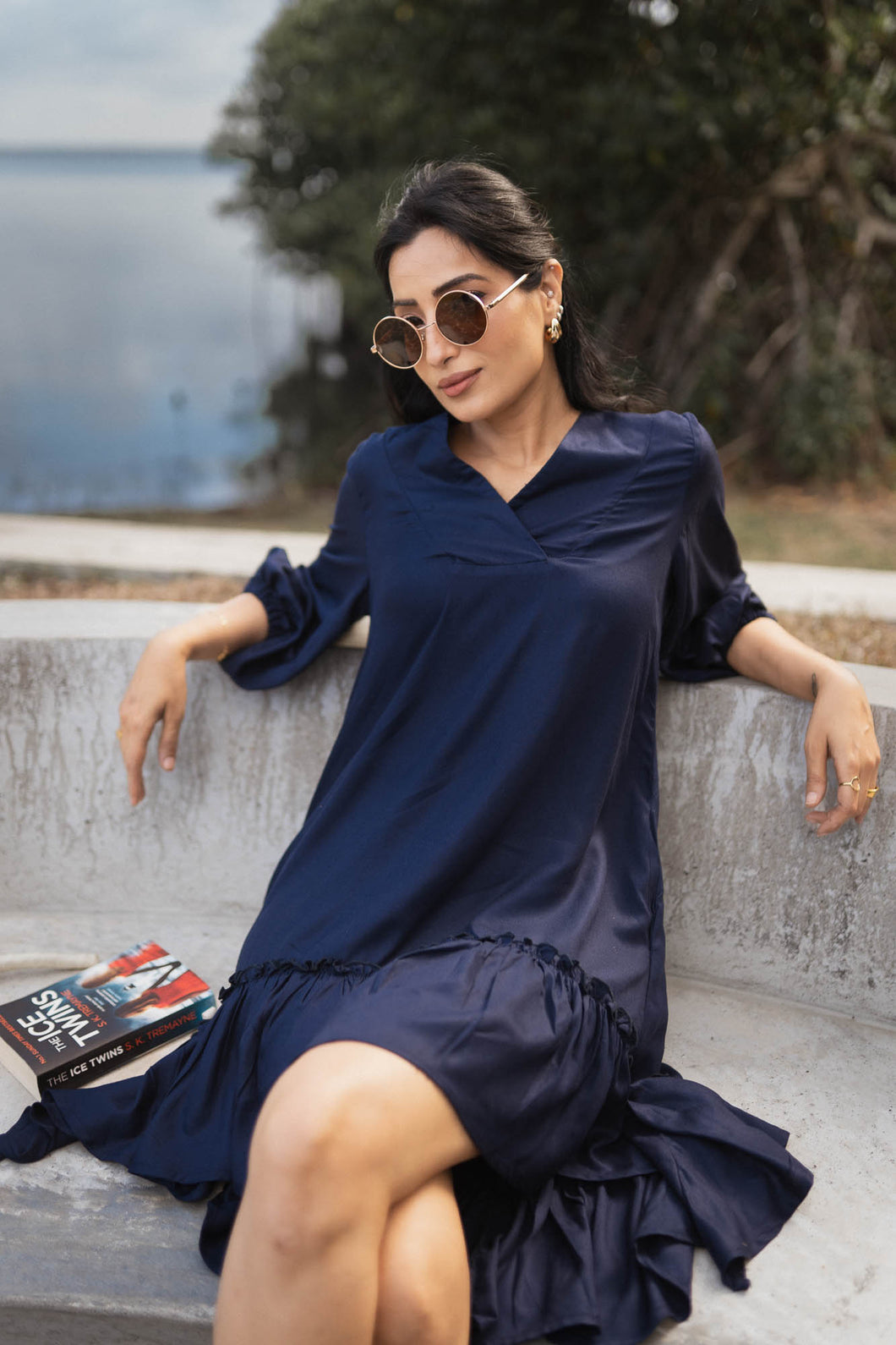 Pearl Midi Dress - Midnight