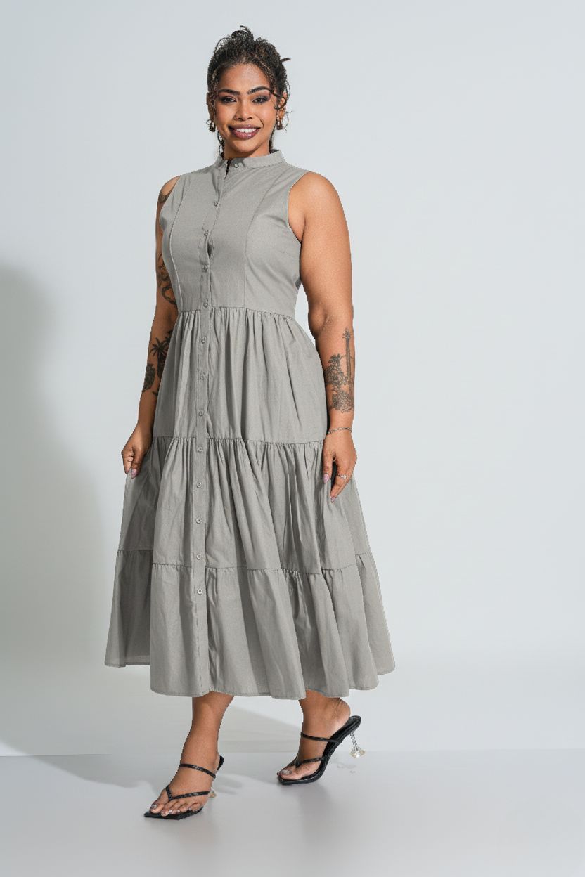 Flow Tiered Midi Dress - Cement
