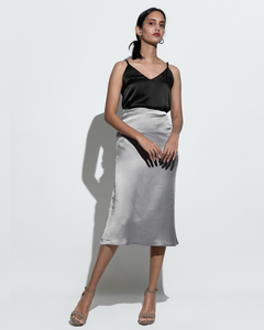 Satin Midi Skirt - Grey