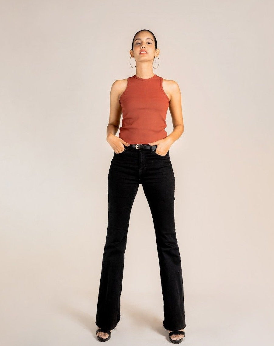 High Neck Rib Tank - Ginger