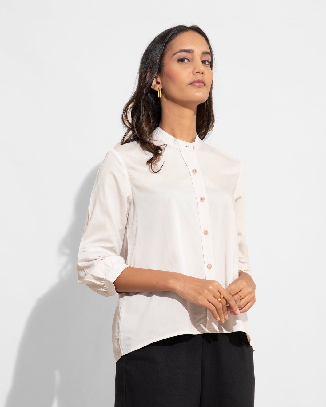Collarless Flow Shirt - Cream
