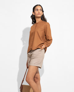 Collarless Flow Shirt - Caramel