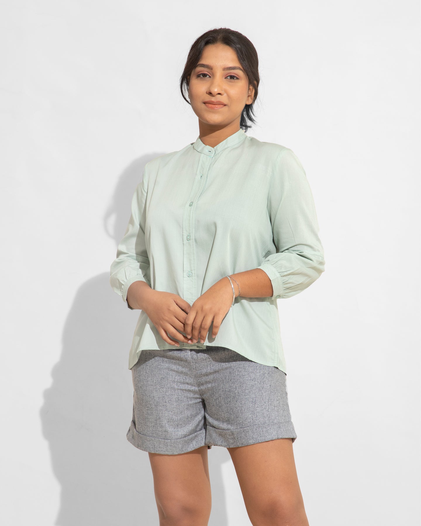 Collarless Flow Shirt - Mint