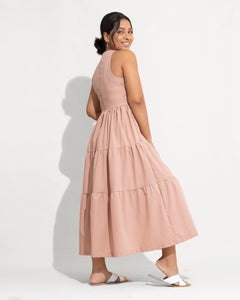 High Neck Signature Tiered Dress - Coral