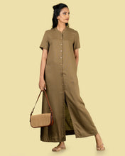 Load image into Gallery viewer, Summer Collarless Shirt Dress - Olive
