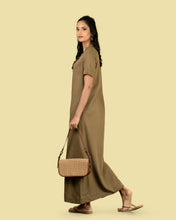 Load image into Gallery viewer, Summer Collarless Shirt Dress - Olive
