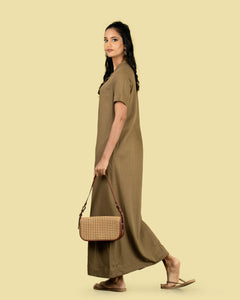 Summer Collarless Shirt Dress - Olive