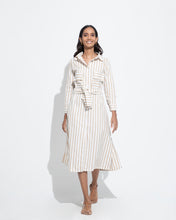 Load image into Gallery viewer, Cotton Midi Stripe Dress - Nude
