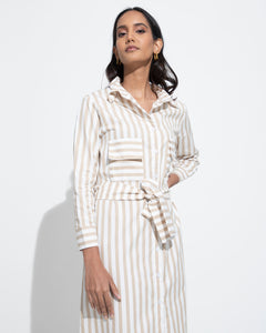 Cotton Midi Stripe Dress - Nude