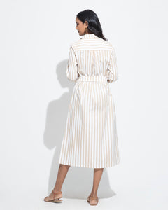 Cotton Midi Stripe Dress - Nude